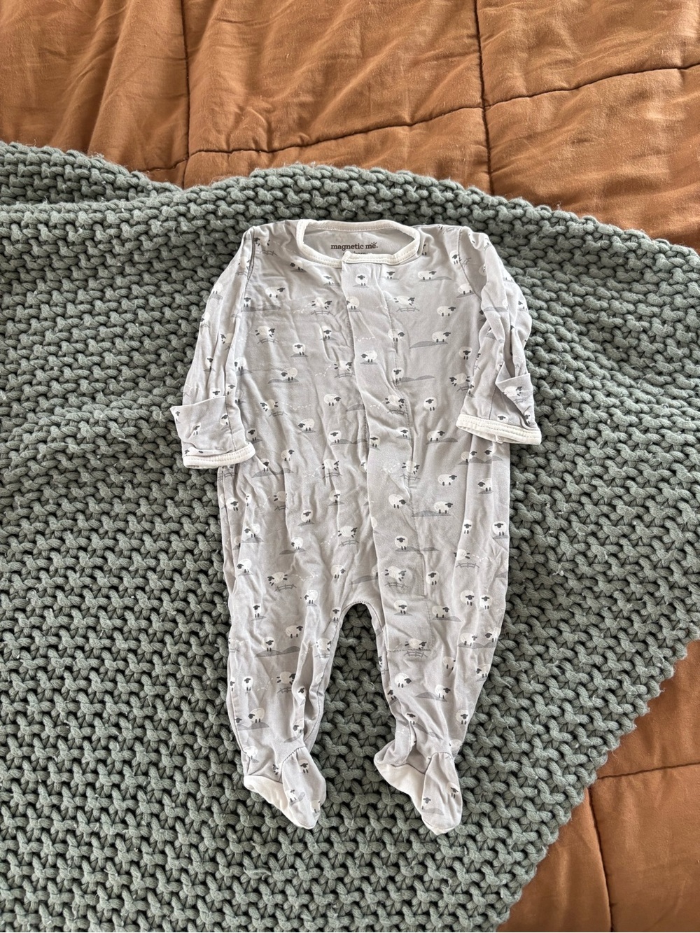 magnetic me neutral sheep print newborn footie